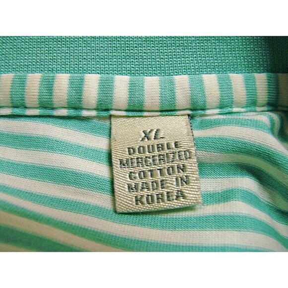 Peter Millar Mens Size XL Polo Shirt Mercerized Cotton Green Striped Patch HRF - Picture 4 of 12